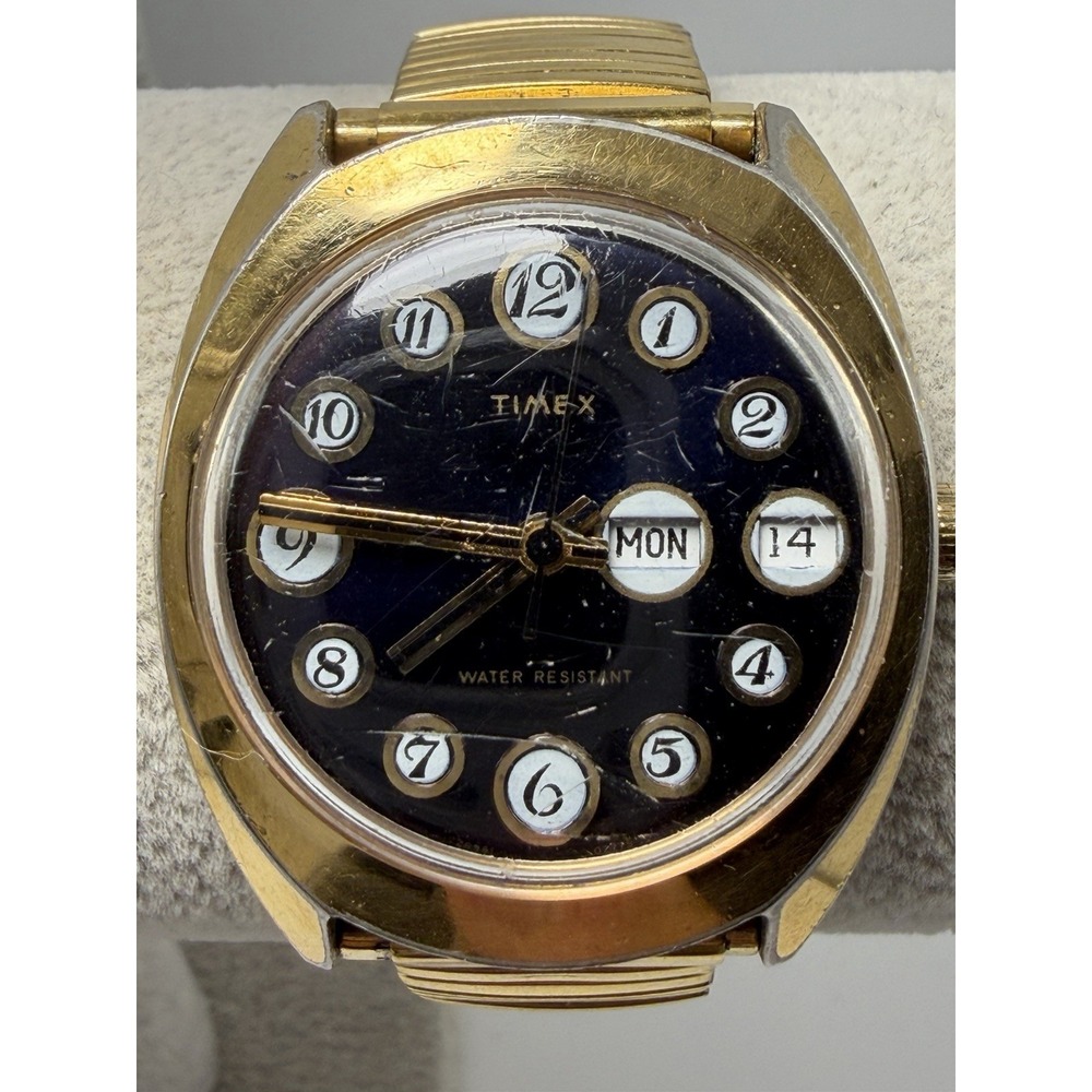 Timex 1975 Phone Dial Working Mens Manual Wind Watch 34MM 6.5" Stretch Vintage